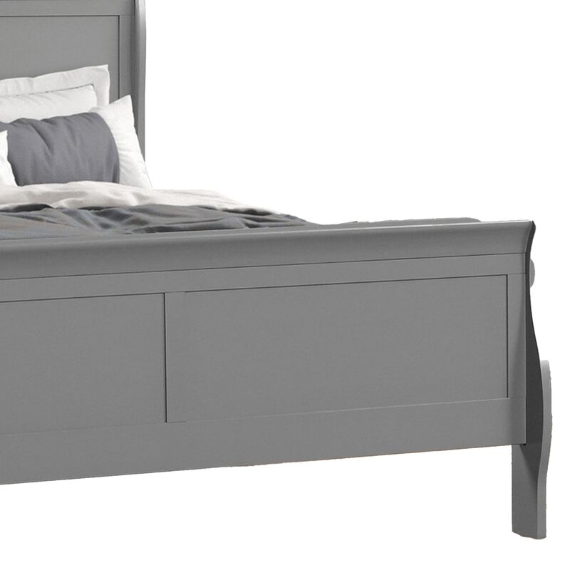 Ryla Queen Size Bed, Sleigh Panel Headboard, Classic Light Gray Solid Wood - Benzara