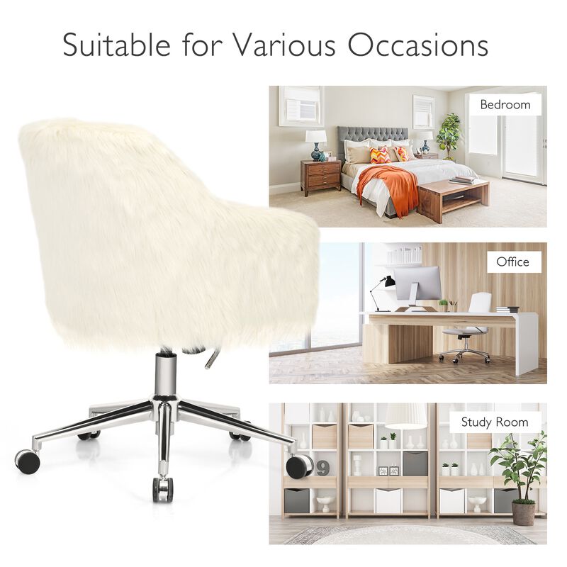 Modern Fluffy Faux Fur Vanity Office Chair for Teens Girls-Beige