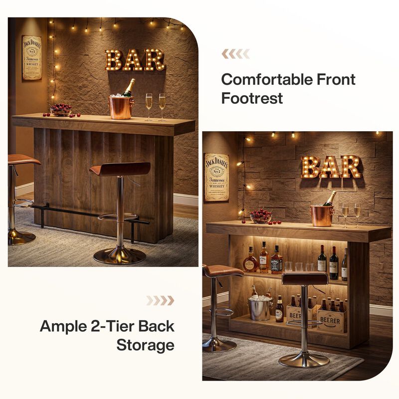 63 Inch Bar Table with 2 Tier Storage Shelves for Home Dining and Entertaining image number 3