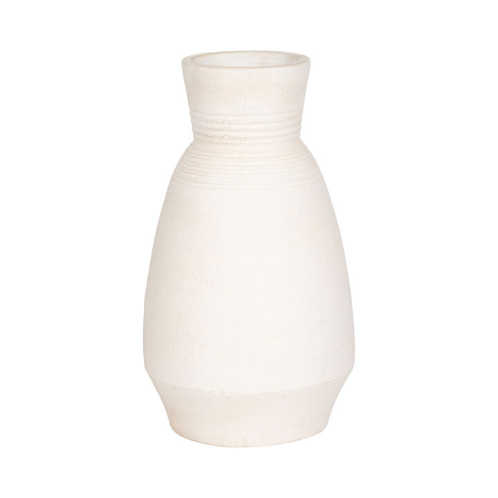 Terracotta, 14" Vase With Ring At Neck, Ivory