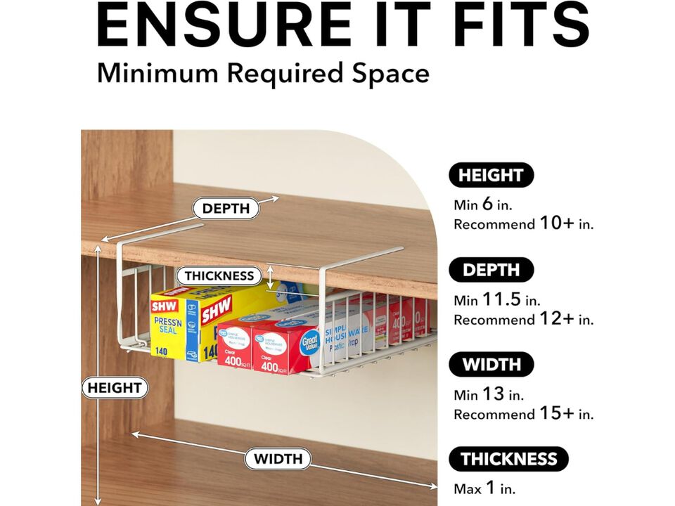 Under Shelf Basket &ndash; 2-Pack Space-Saving Storage Organizer for Kitchen Pantry