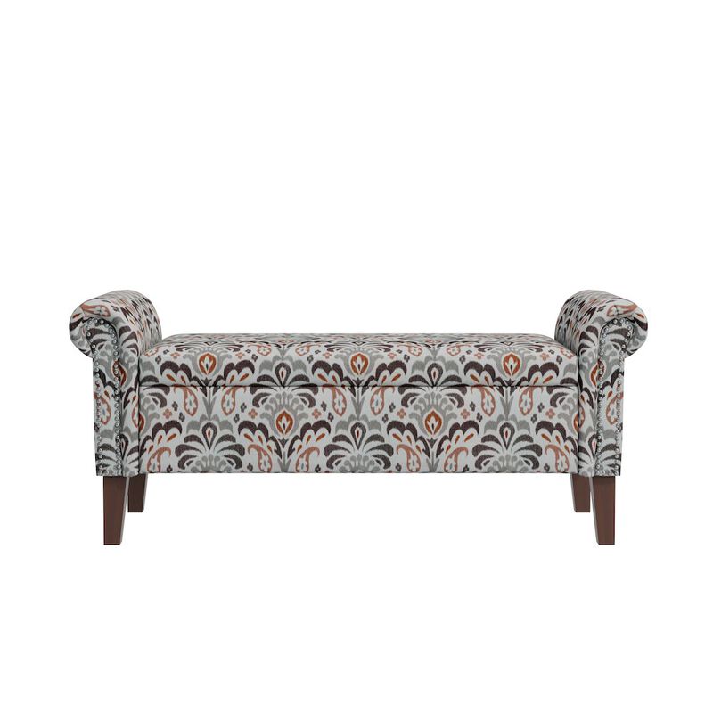 HL Home Furnishings Rolled Arm Storage Ottoman in Amber and Gray Damask