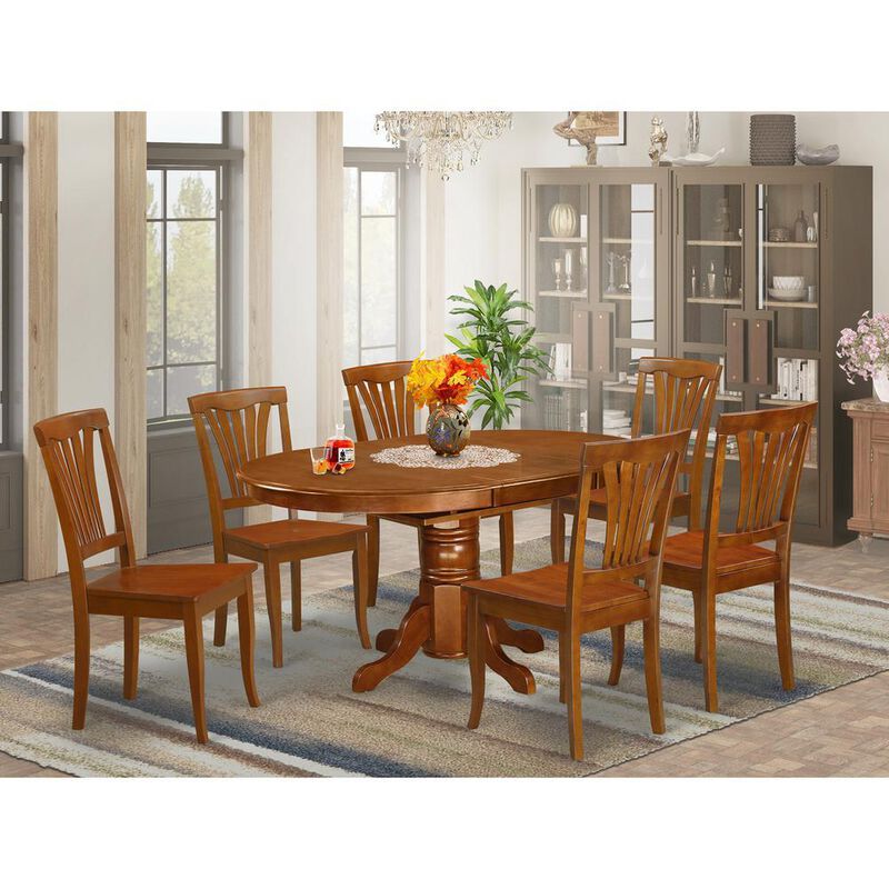 7 Pc Avon Kitchen Table Set &ndash; With Leaf and 6 Wood Dinette Chairs
