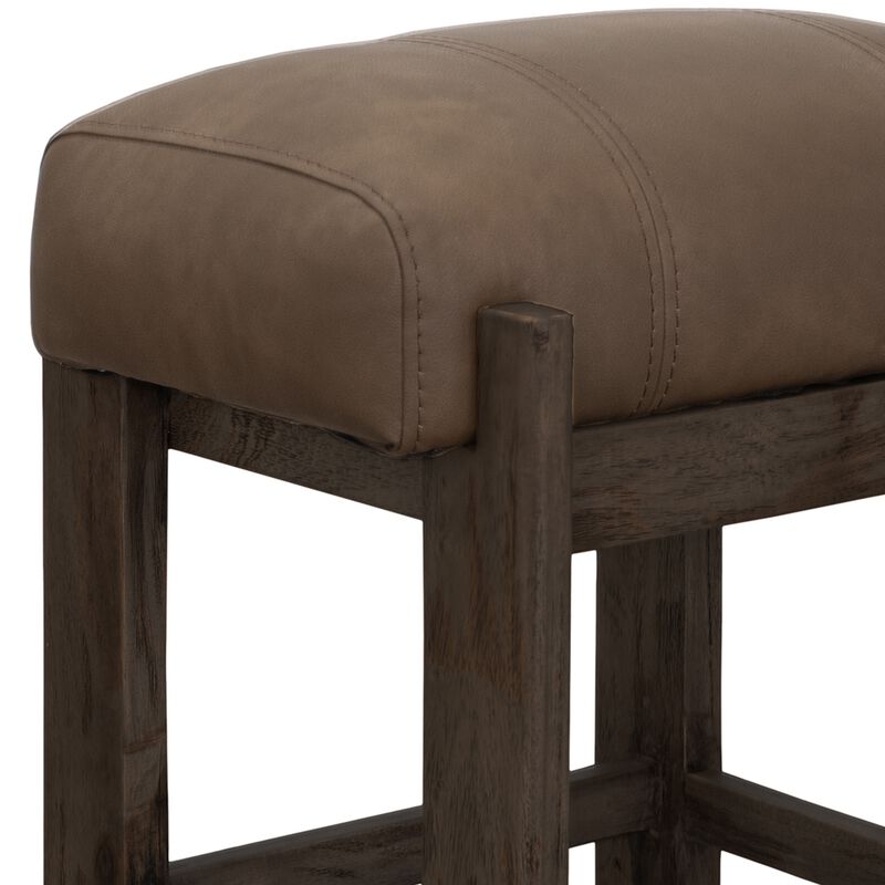 Eray Counter Height Stool, Teak Brown Cushioned, Solid Wood 24 Inch