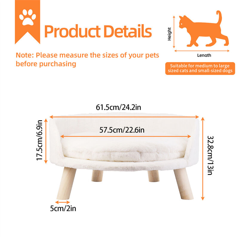 Pet Sofa Bed Raised Cat Chair Small Dog Couch Bed Removable Cushion Sleep House image number 3