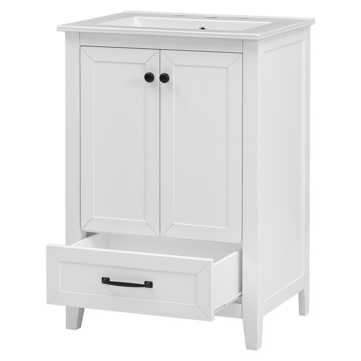 Whisen 24" Bathroom Vanity with Sink, Bathroom Vanity Cabinet with Drawer and Doors - White