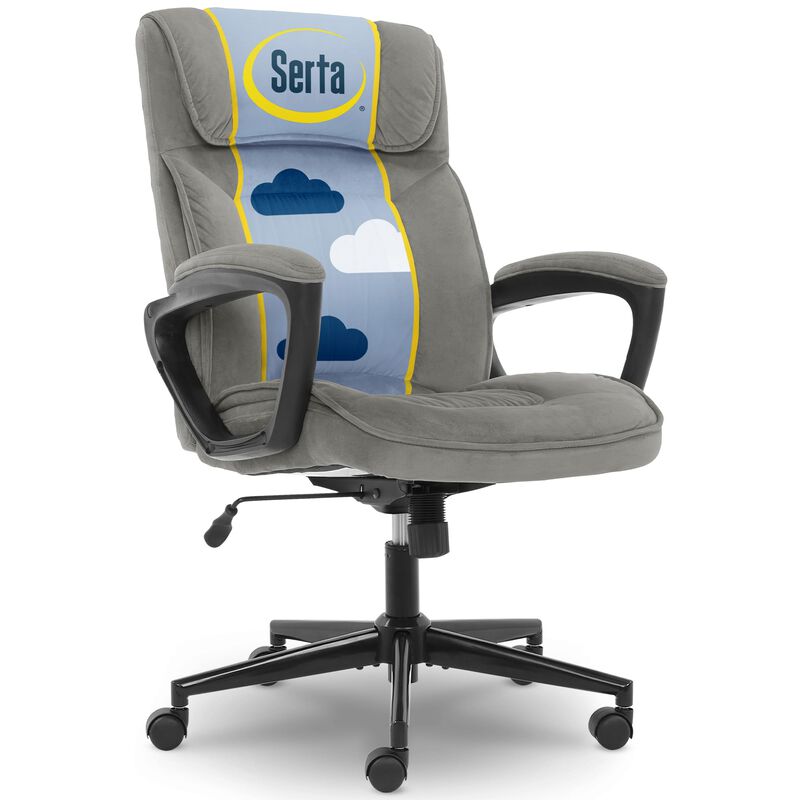 Serta Executive Office Chair Ergonomic Computer Upholstered Layered Body Pillows, Contoured Lumbar Zone, Base, Fabric, Black/Gre
