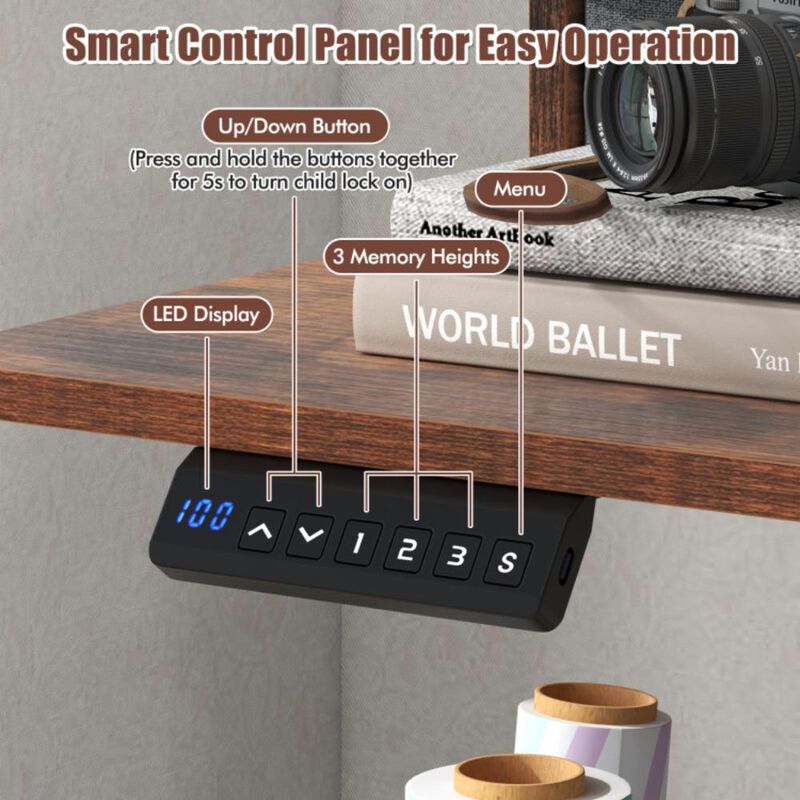 Hivvago 63 Inch x 24 Inch Electric Standing Desk with 2 Drawers