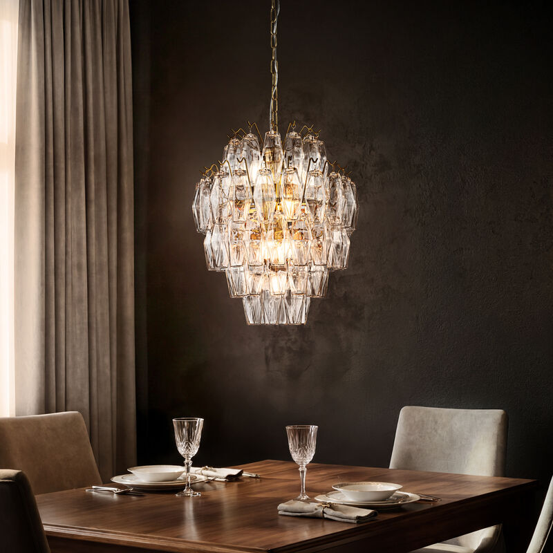 18'' Midcentury Modern Murano Glass Round Chandeliers 6-Light Handblown Glass Pendant Light Fixture Warm Brass Finish For Dining Room Living Room image number 3