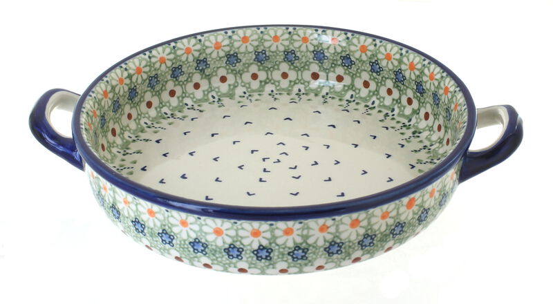 Blue Rose Polish Pottery Halsey Small Round Baker with Handles