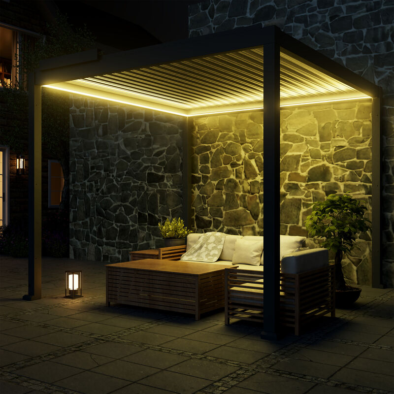 Mondawe 10x10FT Electric Aluminum Louver Pergola with Integrated LED Lights and Smart Solar Rain Sensor - Gray image number 2