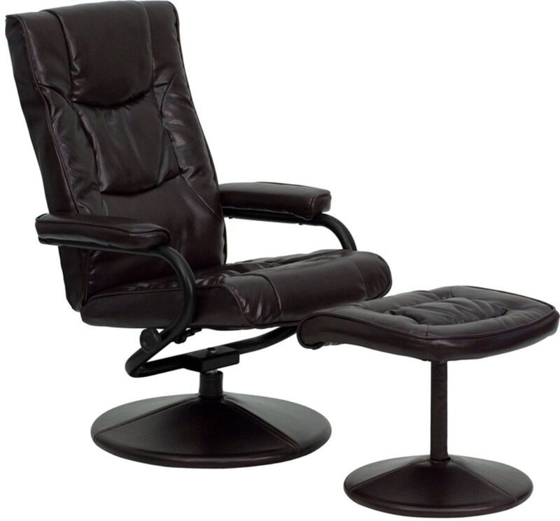 Flash Furniture Rachel Contemporary Multi-Position Recliner and Ottoman with Wrapped Base in Brown LeatherSoft image number 0