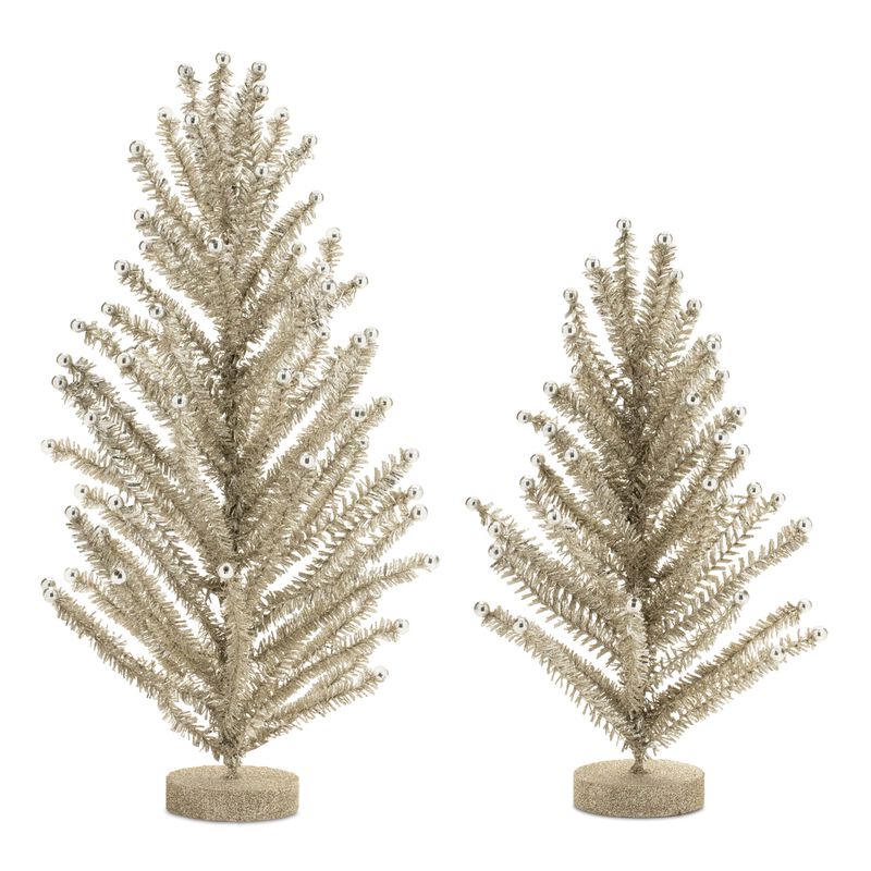 2-Pack Glittered Tinsel Pine Trees – Small Christmas Decorations for Mantels, Tiered Trays, or Office Desks