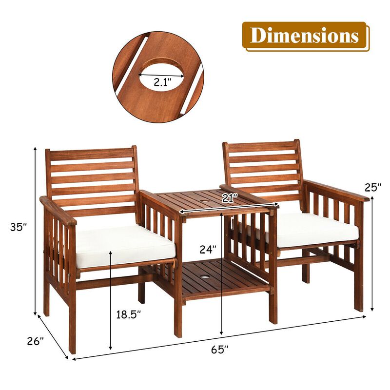 3 pcs Outdoor Patio Table Chairs Set Acacia Wood Loveseat