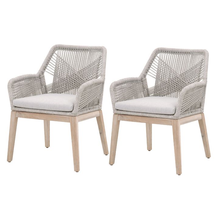 Arm Chair with Woven Rope Back, Set of 2, Brown and Gray-Benzara