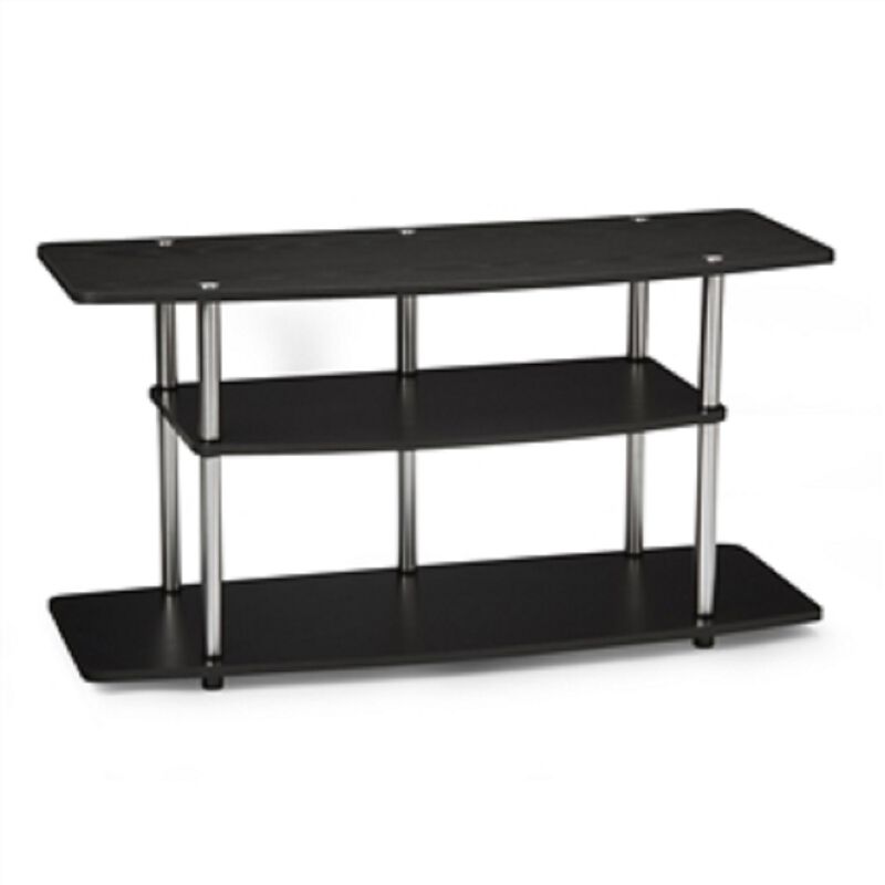 Minimalist 3-Tier TV Stand &ndash; Open Shelving Design in Wood Grain & Stainless Steel