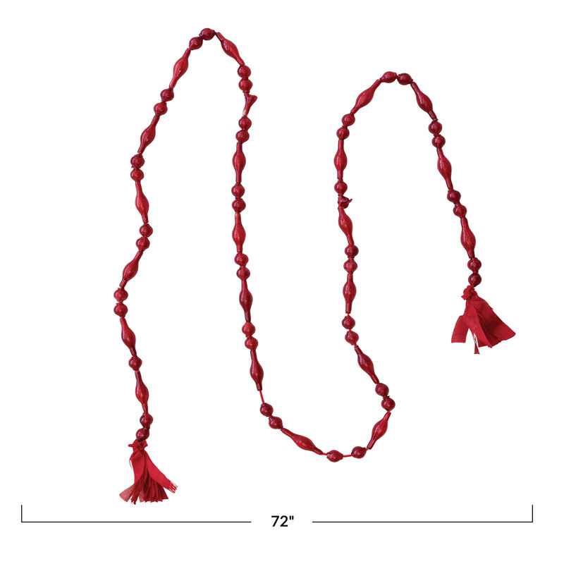 Glass Bead Garland with Cotton Tassels, Red image number 1