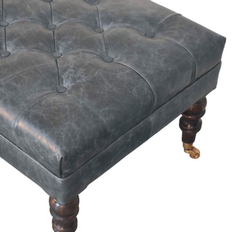 Artisan Furniture Solid Wood Leather Ottoman with Castor Legs