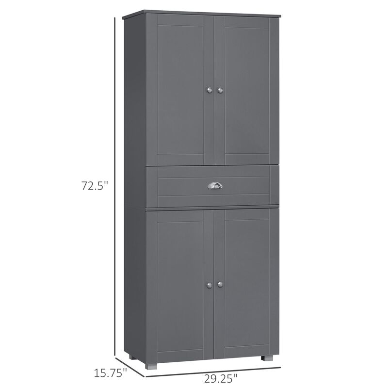 71" Freestanding Kitchen Pantry Cabinet with 2 Large Double Door Cabinets  and 1 Center Drawer, Grey