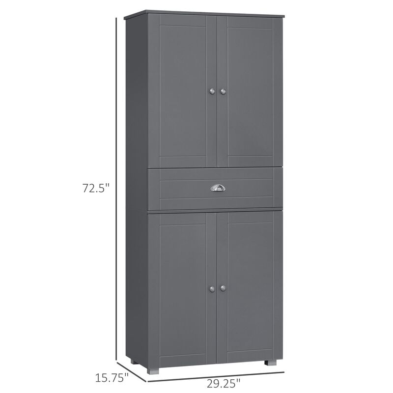 Grey Kitchen Storage: 71" Freestanding Pantry Cabinet with Drawers