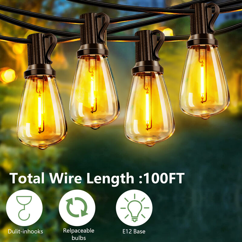 30-Light 100 ft. Outdoor Solar Powered Integrated LED Edison String Light image number 1