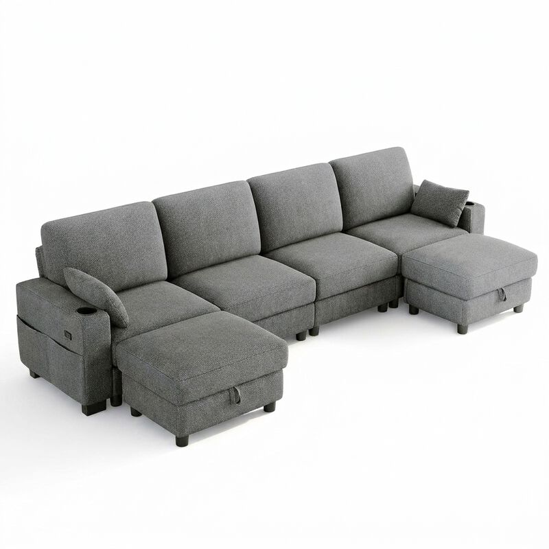 Vipbear 128" Modular Sectional Sofa, Chenille U Shaped Cloud Couch with Ottoman Adjustable Backrest image number 0