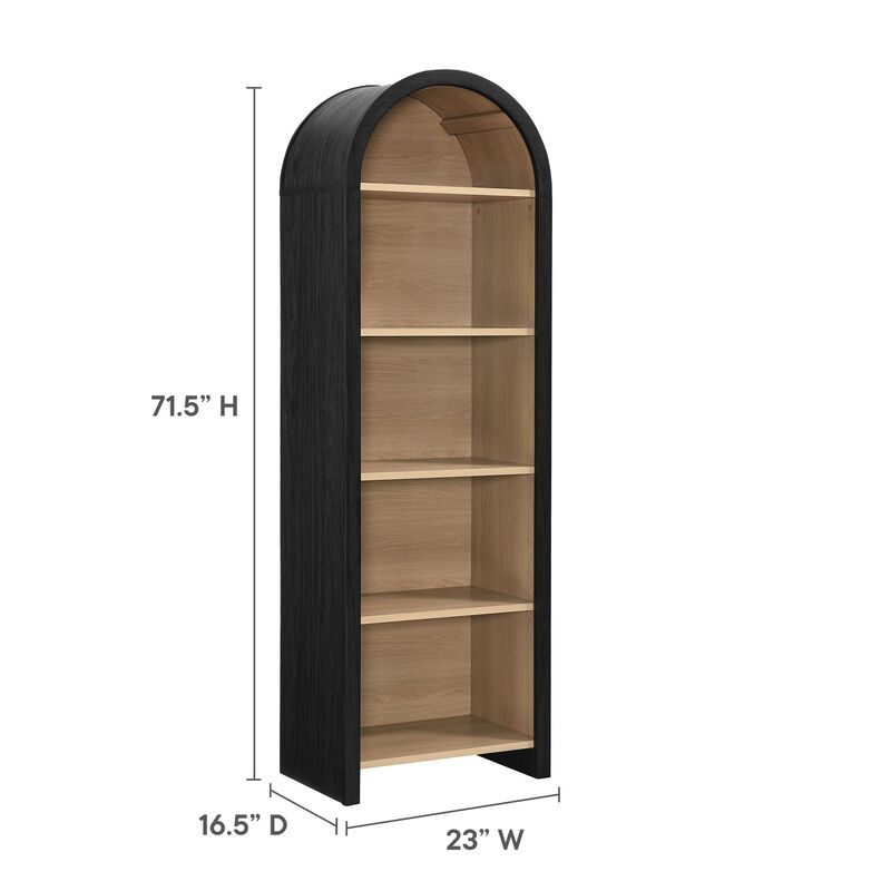 Modway Evie Modern Arched Narrow Bookcase in Black - 71 Inch Open Shelf Display Cabinet - Stylish 5-Tier Bookshelf for Living Room, Dining Room, or Home Office image number 2