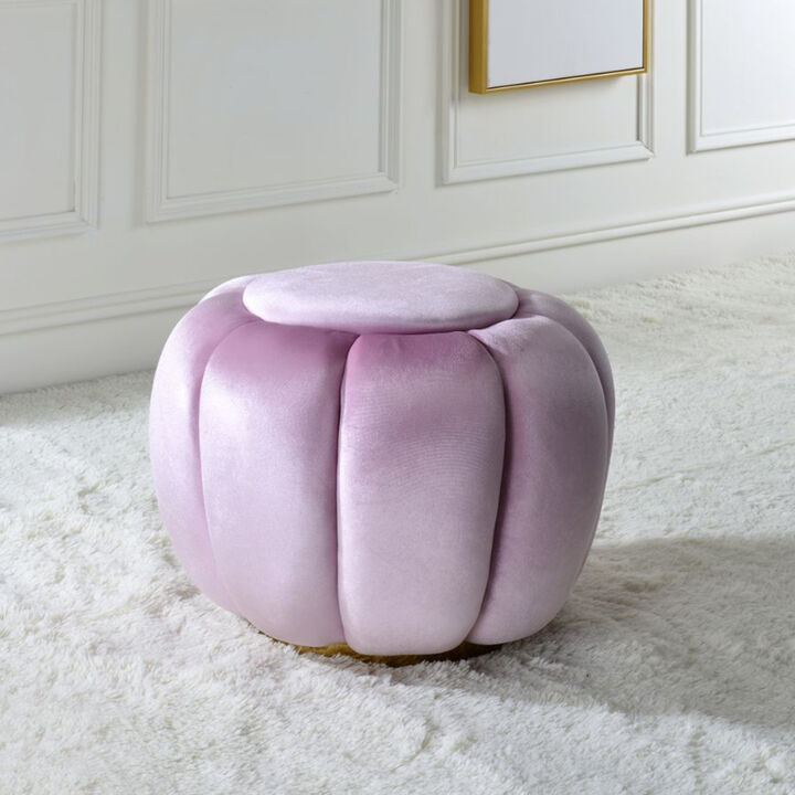 Round Ottoman with Gold Legs in Pink