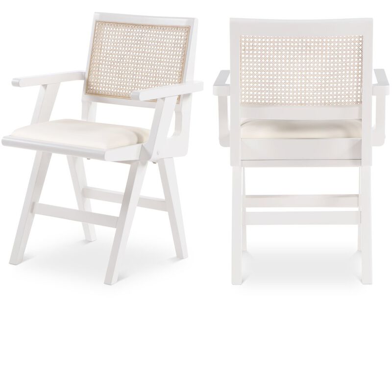 Meridian Furniture Abby Cream Vegan Leather Dining Arm Chair, Set of 2