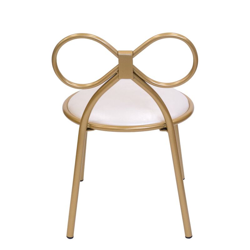 Set Of 1 Metal Kids Bow Chair With Gold Vinyl Seat Cushion