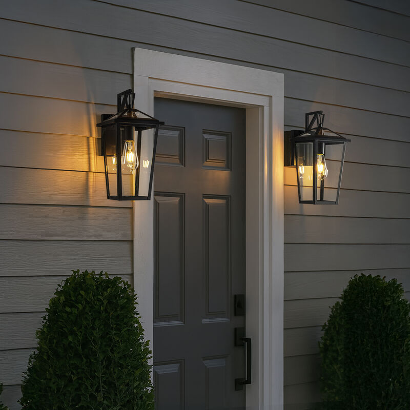 H15" 1 Light Modern Matte Black Outdoor Wall Lantern with Clear Tempered Glass Open Bottom Design Exterior Light Fixture for Entryway, Garage, Patio (Bulb Not Included) image number 3