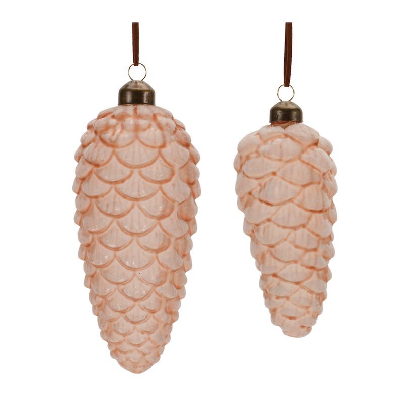 Frosted Glass Pinecone Ornaments in Drop Shape, Set of 6 for Holiday Styling