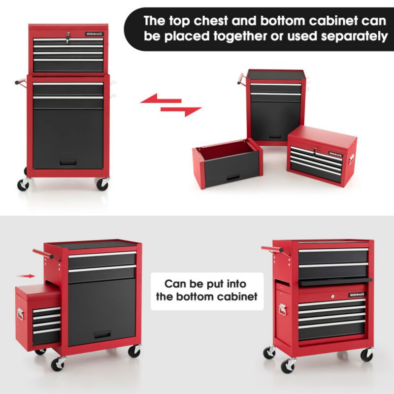 6 Drawer Rolling Tool Chest with Detachable Top Box and Lockable Wheels image number 8