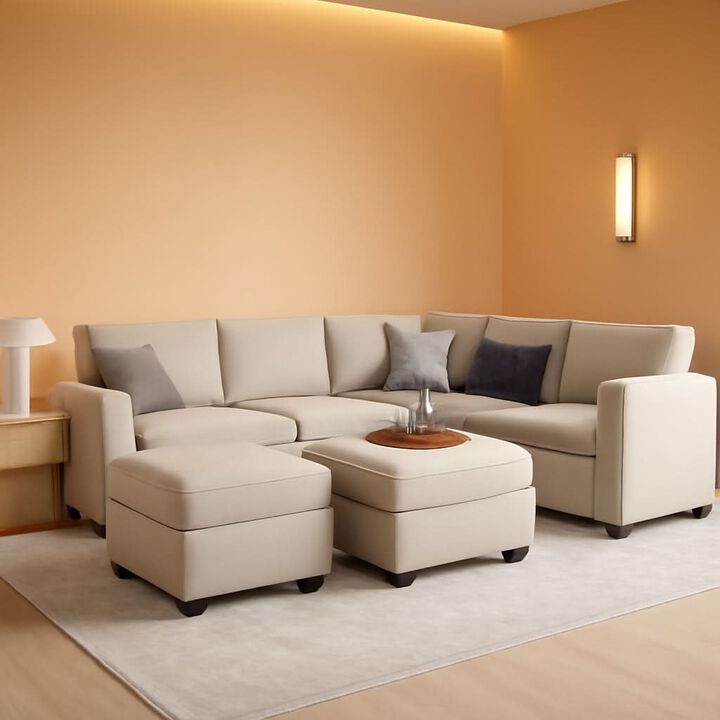ShipItFurniture Modular U-Shaped Sectional Sofa Grey Velvet with Storage
