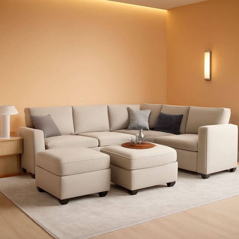 ShipItFurniture Modular U-Shaped Sectional Sofa Grey Velvet with Storage image number 1
