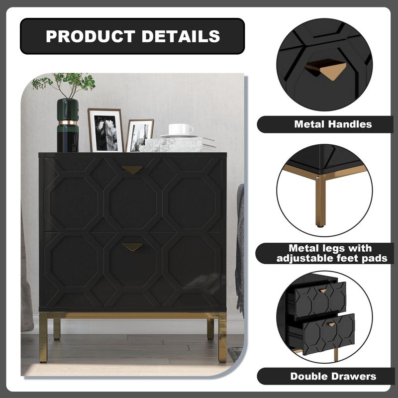 MONDAWE Modern Design 2 Drawer Wood Nightstand Stylish Accent Cabinet for Living Room,Bedroom