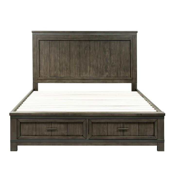 Liberty Furniture Thornwood Hills Queen Storage Bed in Rock Beaten Brown w/ Saw Cuts