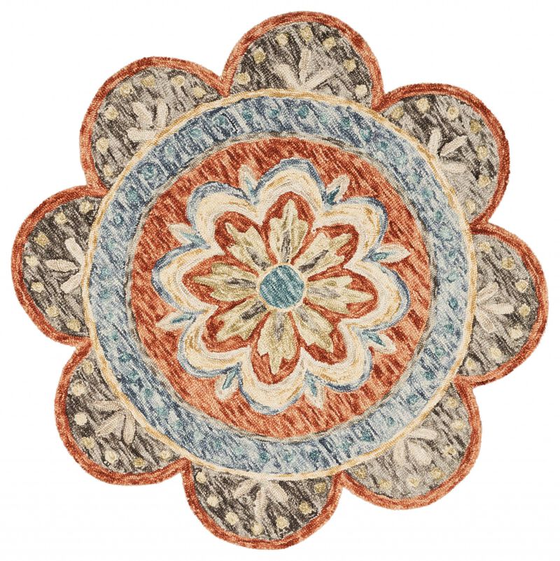 4 Round Orange Scalloped Edge Area Rug