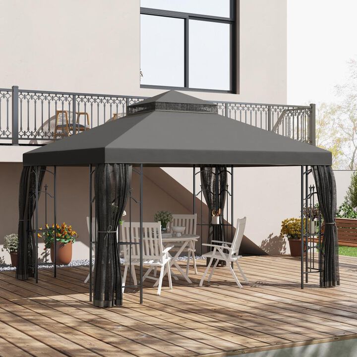 Hivvago 10x12 ft Double Roof Gazebo with Mesh Netting