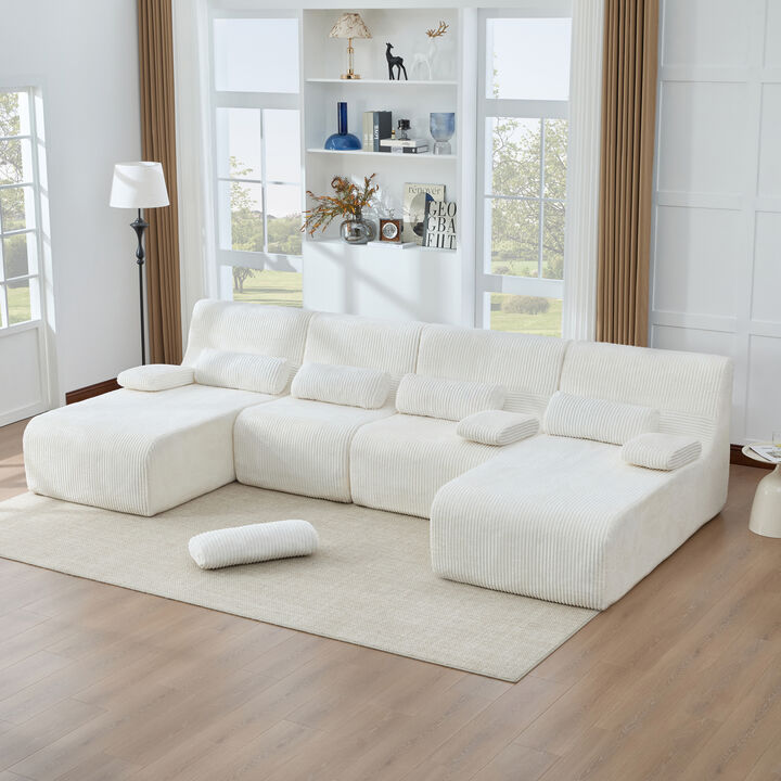 Merax Modular Corduroy Sofa with Arm Pillows, Vacuum-Compressed Packaging