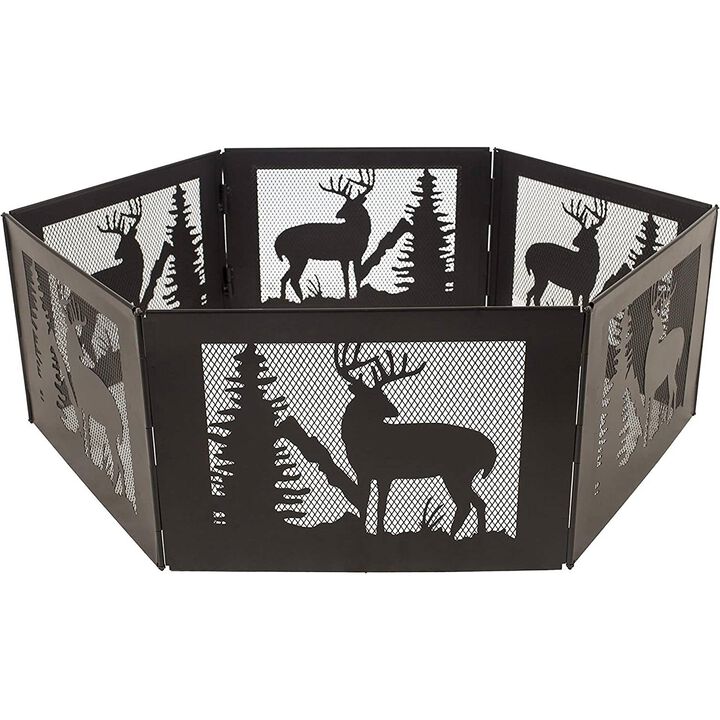 QuikFurn Deer Print Hexagon Portable Folding Steel Mesh Fire Pit w/ Carry Case