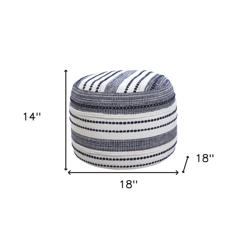 Hivvago 18 Inch Blue Cotton Cylinder Striped Pouf Ottoman
