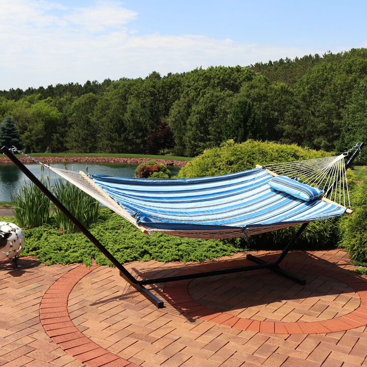 Sunnydaze Large Rope Hammock with Steel Stand and Pad/Pillow