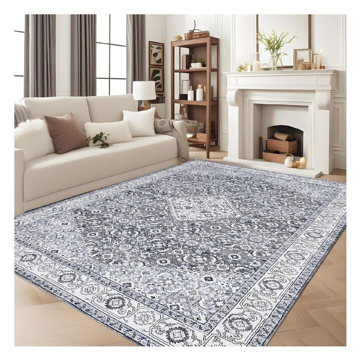Washable 5x7 ft Area Rugs for Living Room Rug Bedroom RugCarpet Neutral Moody Vintage Traditional Dining Room Rugs Office Soft Comfortable Non Slip