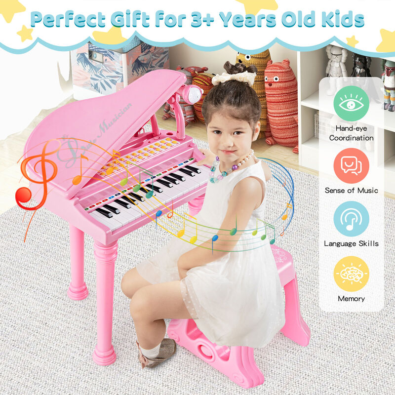 31-Key Mini Piano with Bench and Lid for Kids &ndash; Elegant Musical Instrument Toy (Age 3+)