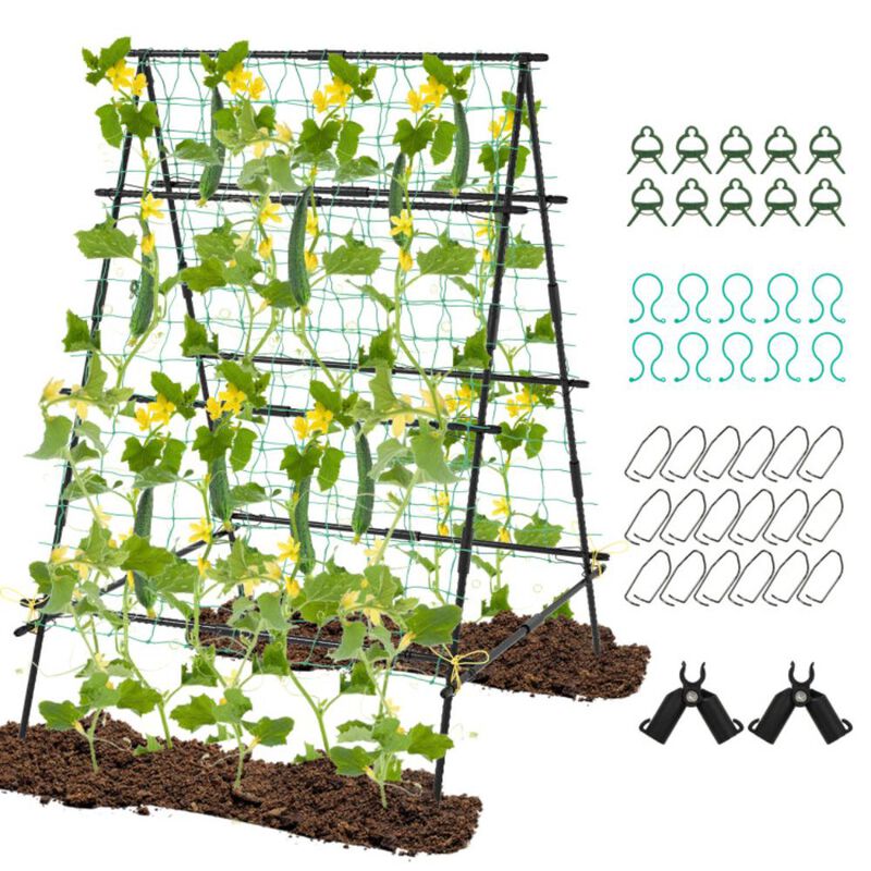 Hivvago A-Frame Garden Cucumber Trellis with Netting for Climbing Plants Outdoor