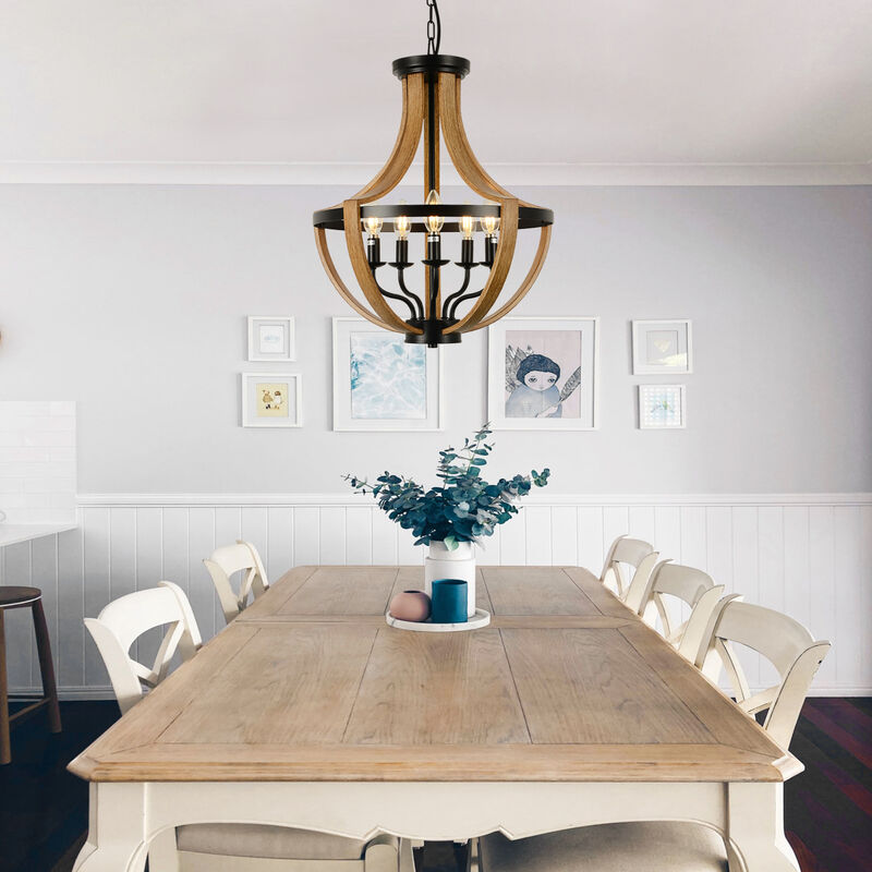 ELEMENT ACE 5-Light Farmhouse Industrial Chandelier Vintage Geometric Frame Adjustable Height Ceiling Light Fixture for Dining Room Foyer Kitchen Hallway Bathroom image number 7