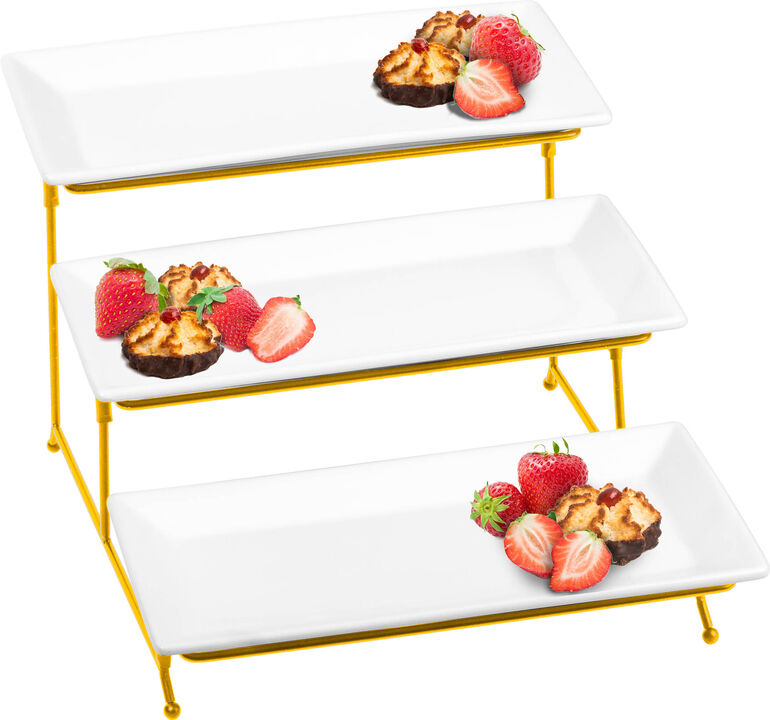 3-Tier Classic Ceramic Rectangular Serving Platter