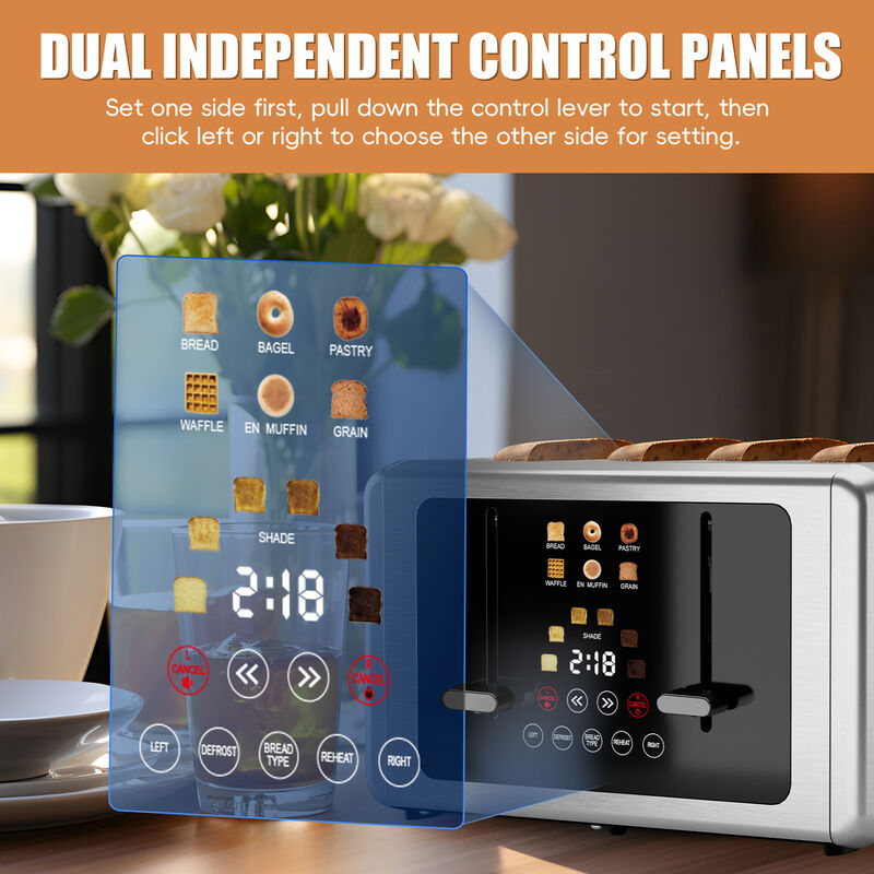 WHALLULTRA Toaster 4 Slice,Touchscreen Toaster with 6 Bread Types & 6 Shade Settings, Stainless Still 2 slice Toaster image number 1