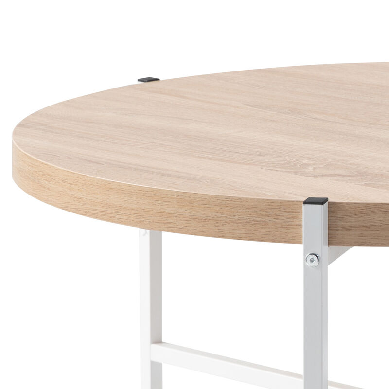 Wib 37 Inch Round Coffee Table, Sturdy Metal Frame, White Base, Brown  - Benzara
